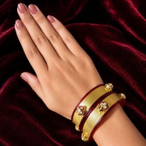 Designer Maroon Golden Bangles for Women | Acrylic Traditional Ethnic Kada | Set of 2 - Image 3