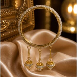 Alternative view of Gold Plated Stone Studded Bangles for Women | Designer Bridal Bangle Set with Latkan | Traditional Wedding & Festive Jewellery Set of 4