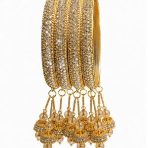 Gold Plated Stone Studded Bangles for Women | Designer Bridal Bangle Set with Latkan | Traditional Wedding & Festive Jewellery Set of 4 - Image 3