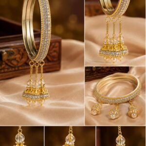Gold Plated Stone Studded Bangles for Women | Designer Bridal Bangle Set with Latkan | Traditional Wedding & Festive Jewellery Set of 4 - Image 4